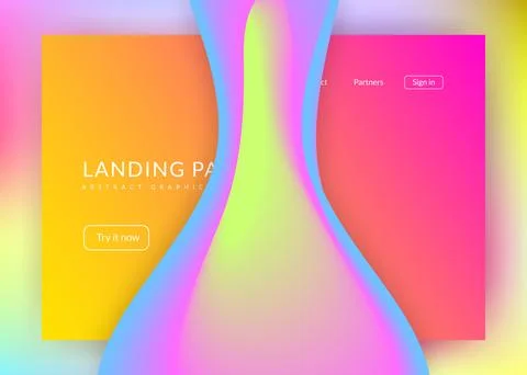 Liquid fluid with dynamic elements and shapes. Landing page. Ilustración de archivo