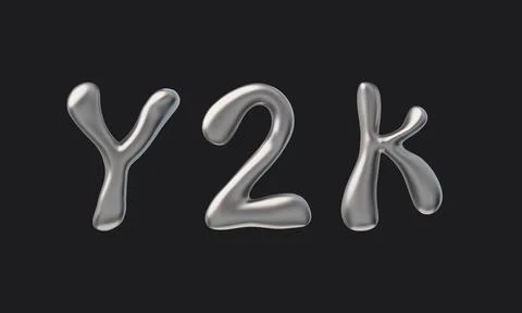 Liquid font with chrome surface y2k on isolated black background. Illustrazione stock