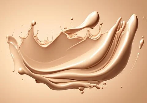 Liquid foundation elements. Splashing beige liquid, flow of creamy texture Foto stock