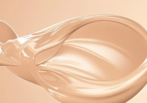 Liquid foundation elements. Splashing beige liquid, flow of creamy texture Stock Photos