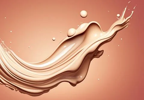 Liquid foundation elements. Splashing beige liquid, flow of creamy texture Stock Photos