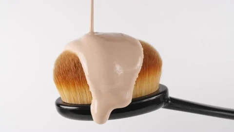 Liquid Foundation Face Make-up Pouring on Makeup Brush. Cosmetic Dripping bb Video stock 154521244