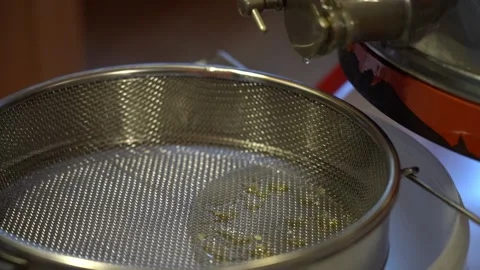 Liquid freshly spun honey flows out of the tube into the sieve Stock Footage 135358273