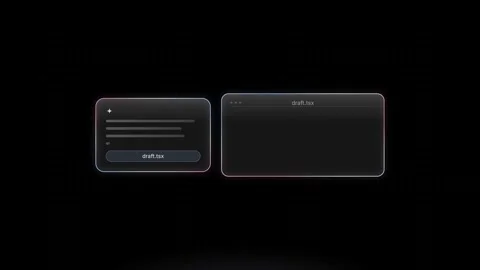 Liquid Glass AI Chat Interface with Split Canvas Featuring Text draft.tsx in a M 스톡 동영상 341306699