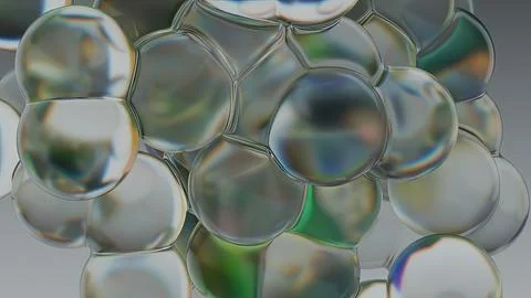 Liquid Glass Balls 3D Render of Transparent Iridescent Spheres Stock Illustration