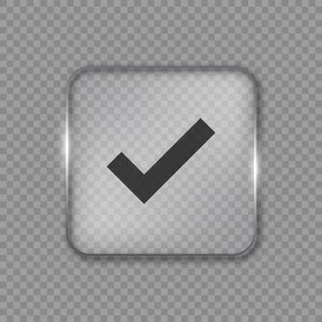 Liquid glass check mark vector frame in glassmorphism style. Rectangular gl.. イラスト素材