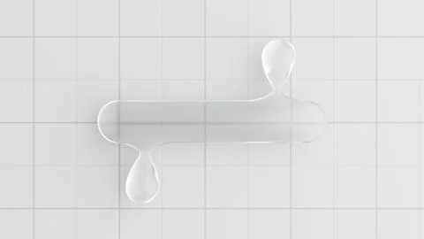 Liquid glass element creating transparent drops on a clean white tiled surface Illustrazione stock