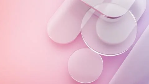 Liquid glass elements displaying transparency and soft curves on a pink and Stock Illustration
