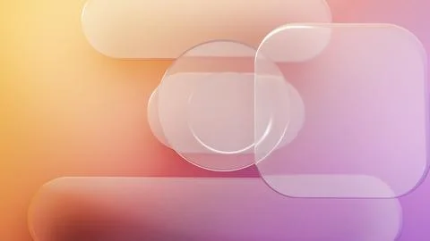Liquid glass forms, including circles and rounded rectangles, floating on a soft 库存插图