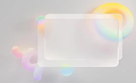 Liquid glass morphism browser windows on abstract geometric 3d background イラスト素材
