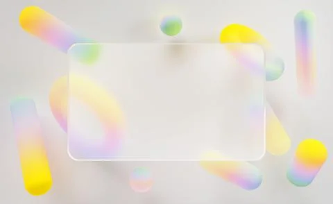 Liquid glass morphism frame and color gradient blur geometric shapes on light 库存插图