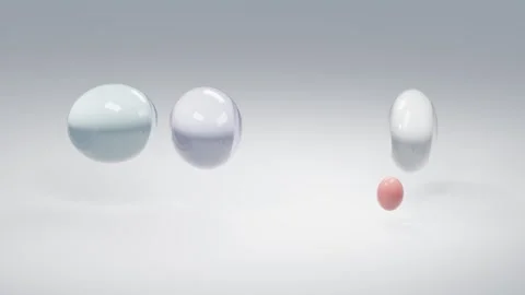Liquid glass orbs floating on a soft gray studio background Stock Footage 346632645