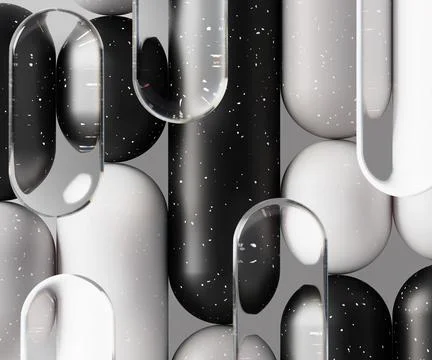 Liquid glass rounded lines 3D background. Abstract vertical stripe pattern with Stock Illustration