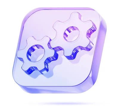 Liquid glass settings button 3d icon with holographic gradient render Stock Illustration