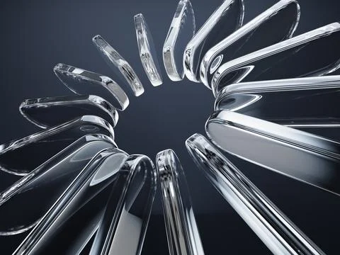 Liquid glass transparent circle array on dark 3d background. Abstract render Stock Illustration