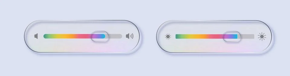 Liquid glass of ui elements showing volume and brightness settings. Concept for Illustrazione stock