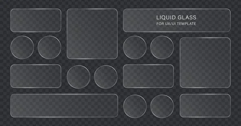 Liquid Glass UI Elements, Transparent Frosted Interface Shapes Stock Illustration