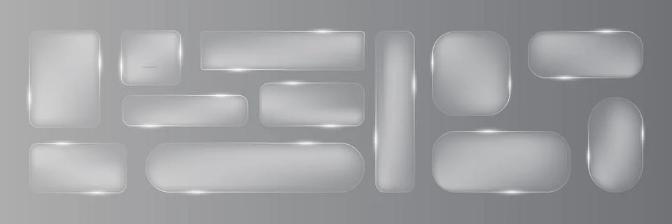 Liquid glass vector frames set collection in glassmorphism style. Rectangul.. Stock Illustration