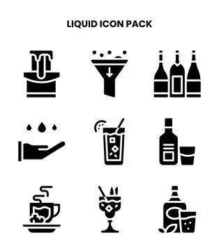 Liquid Glyph Vector Icons Pack Stock Illustration