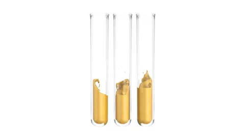 Liquid gold flows in test tubes, alpha channel included (FULL HD) Stock Footage 36638103