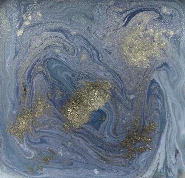 Liquid gold marbled pattern. Pale blue background. Stock Illustration