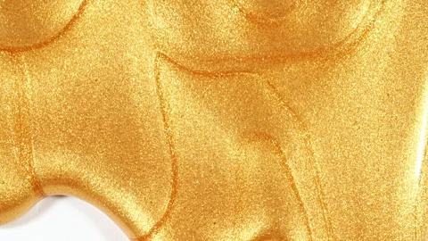 Liquid Gold Motion On The White Background. Macro Shot of Glitter Fluid Metallic Stock Footage 269335390