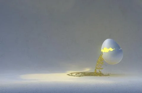 Liquid gold pouring from a broken Easter Egg. Abstract composition over Stock Illustration