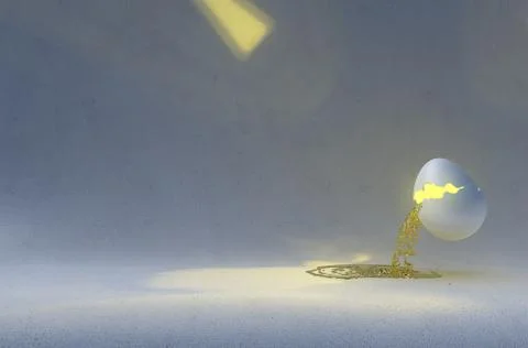 Liquid gold pouring from a broken Easter Egg. Abstract composition over Stock Illustration