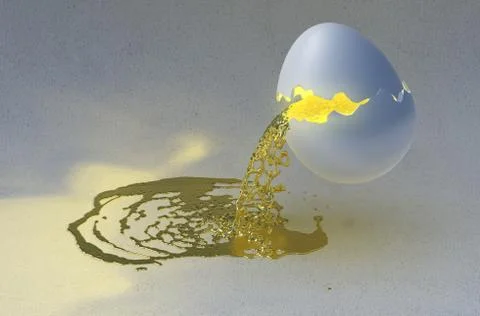 Liquid gold pouring from a broken Easter Egg. Abstract composition over Stock Illustration