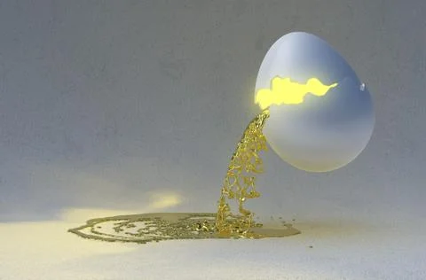 Liquid gold pouring from a broken Easter Egg. Abstract composition over Stock Illustration