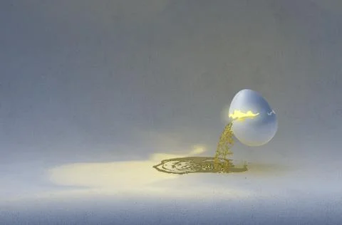 Liquid gold pouring from a broken Easter Egg. Abstract composition over Stock Illustration