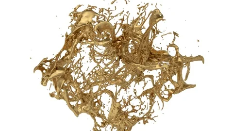 Liquid gold splashing in slow motion - isolated on white , with alpha (FULL HD) Stock Footage 70331128