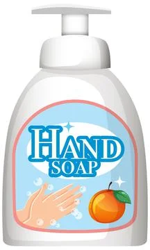 Liquid Hand Soap Bottle with Citrus and Bubbles Illustration Stock Illustration