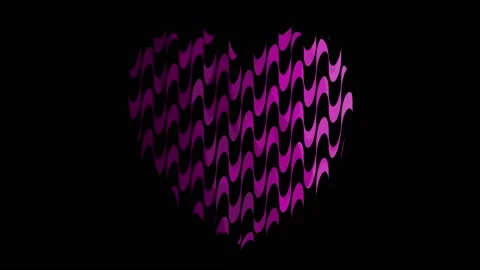 Liquid heart shape animation with purple wavy print on the black background Stock Footage 130849761
