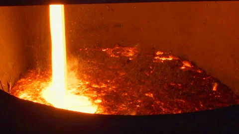 Liquid hot metal flowing in a cauldron Stock Footage 249620989