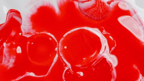 Liquid Ink Bloom Colorful Psychedelic Movement, red and white drop expansion Stock Footage 327305392