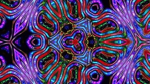 Liquid iridescent symmetrical pattern like kaleidoscope with waves. 3D stylish Stock Footage 137465204