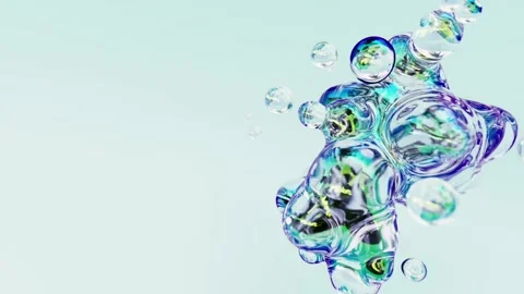 Liquid iridescent transparent clean soapy metaball or organic floating spheres Stock Footage 161593170
