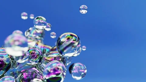 Liquid iridescent transparent clean soapy metaball, floating spheres blobes Stock Footage 162120028