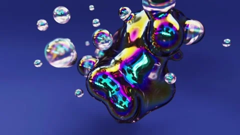 Liquid iridescent transparent soapy metaball or organic floating spheres blobes Video stock 161123395