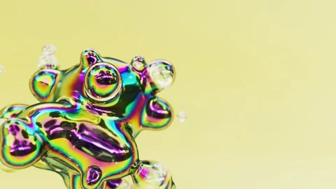 Liquid iridescent transparent soapy metaball or organic floating spheres Stock Footage 165844749