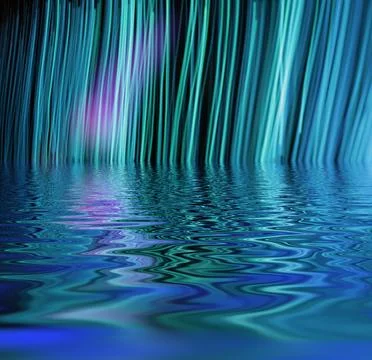Liquid, light and neon pattern on wallpaper with fluid waves, shine and creative Foto stock