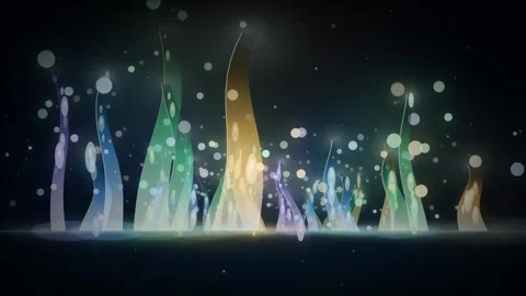 Liquid Light Forest Biome Loop - Glowing Ethereal Particle Rise Backdrop Stock Footage 341870367