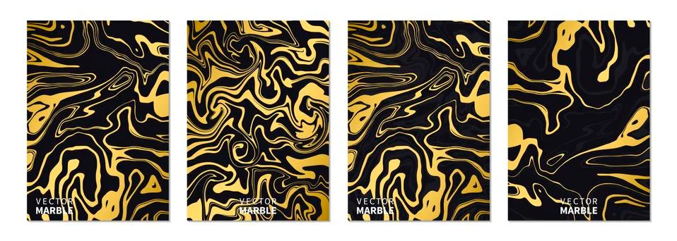 Liquid marble texture in gold. Vertical banners set with abstract background Stock Illustration