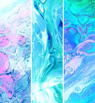 Liquid marbling paint vertical textures collection. Acrylic stains. Fluid art Stock Illustration