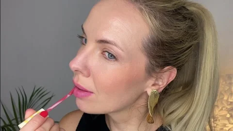 Liquid Matte Lipstick Application Stock Footage 314082412