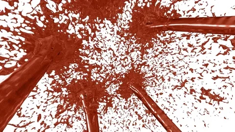 Liquid metal flow of fountain fly up in air with many splashes. Shot of metal Stock Footage