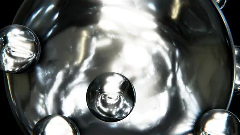 Liquid metallic sphere with orbital rolling small liquid silver metallic spheres イラスト素材
