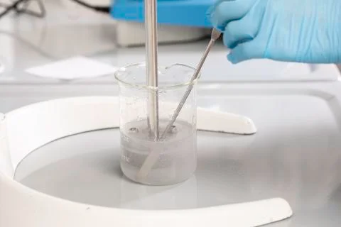 Liquid molecules study, scientific research close up Stock-Fotos