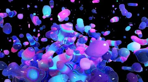 Liquid multicolored glass abstract particles isolated on black Stock Illustration